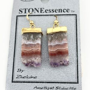 NWT Amethyst Stalactite Dangle Earrings Gold Toned